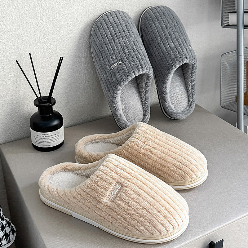 Solid Color Plush Slippers – Warm Non-Slip Winter Home Shoes for Couples