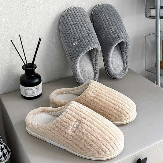 Solid Color Plush Slippers – Warm Non-Slip Winter Home Shoes for Couples